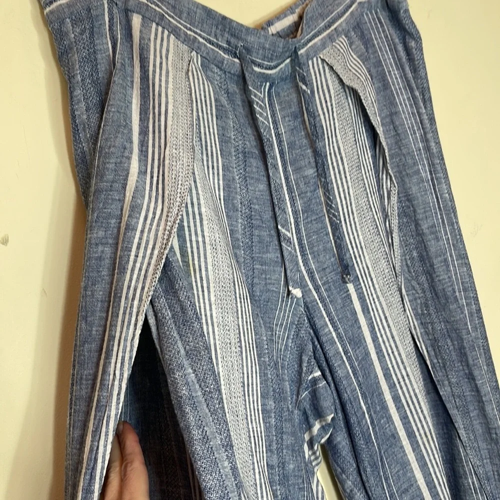 Express striped high rise linen blend wide open slit summer pants - Picture 2 of 10